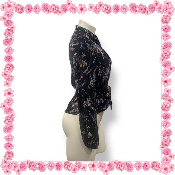 ROLLA'S Lightweight Semi-Sheer Floral Print Long Sleeve Blouse - Size S - Picture 9 of 13